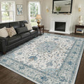 RELEANY Area Rugs 8'x10' Washable Non-Slip, Floral Vintage Distress Print by RELEANY