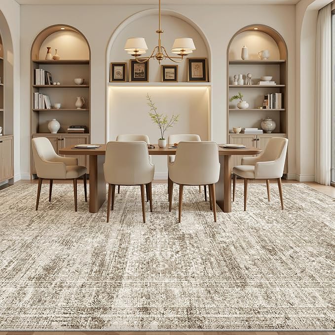 12x15 Washable Area Rug Brown Neutral Abstract Living Room Large Carpet Non - Image 4