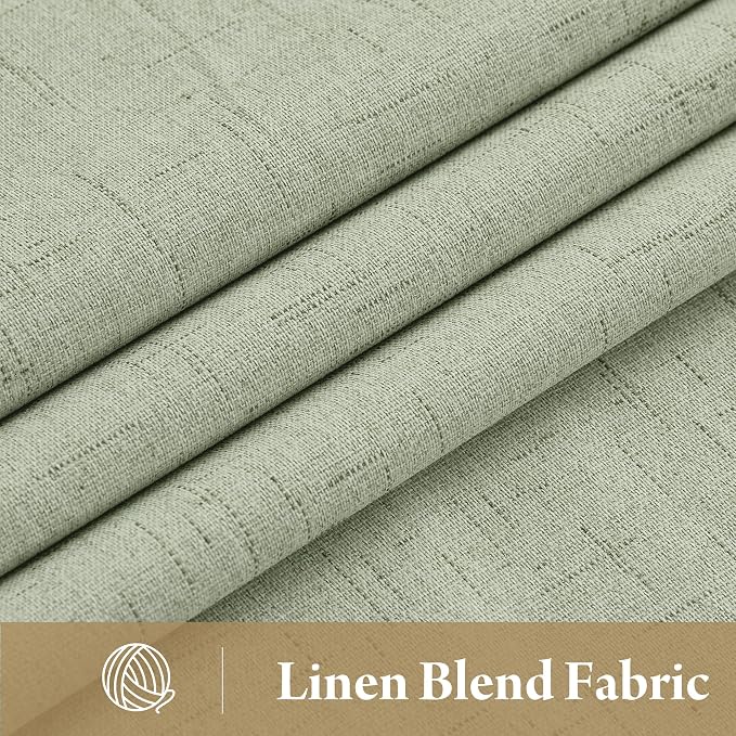 RYB HOME 100% Blackout Sage Green Linen Curtains, Extra Long Light & Heat - Image 2