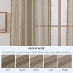 WAZZIO Boho Lace Curtains 63 Inches 2 Panel, Light Filtering Privacy Tassel & - Image 7