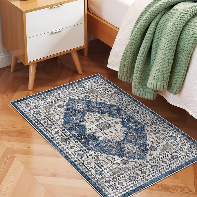 2x3 Washable Vintage Area Rug: Indoor Soft Entryway Rug - Image 3