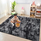 4x6 ft Area Rug for Bedroom Black Grey Tie Dye Fluffy Rug Mat Bedside Throw Rug - Image 4