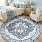 Area Rugs 6ft Washable Non-Slip, Floral Vintage Distress Print Pattern - Image 3