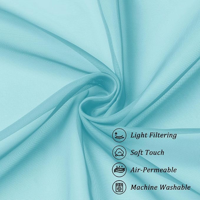 Chyhomenyc Aqua Sheer Curtains 45 Inch Long 2 Panels, Light Filtering Short - Image 7