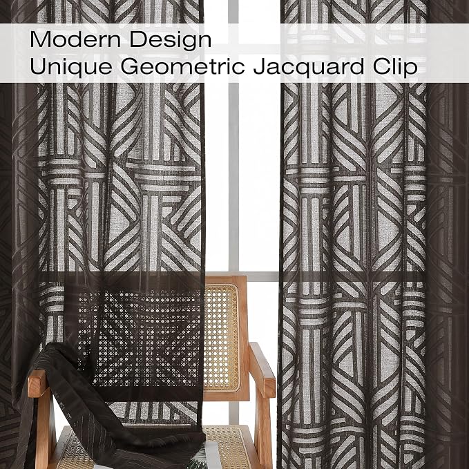 Simplebrand Chocolate Semi Sheer Curtains 63 Inch Length 2 Panels, Light - Image 3
