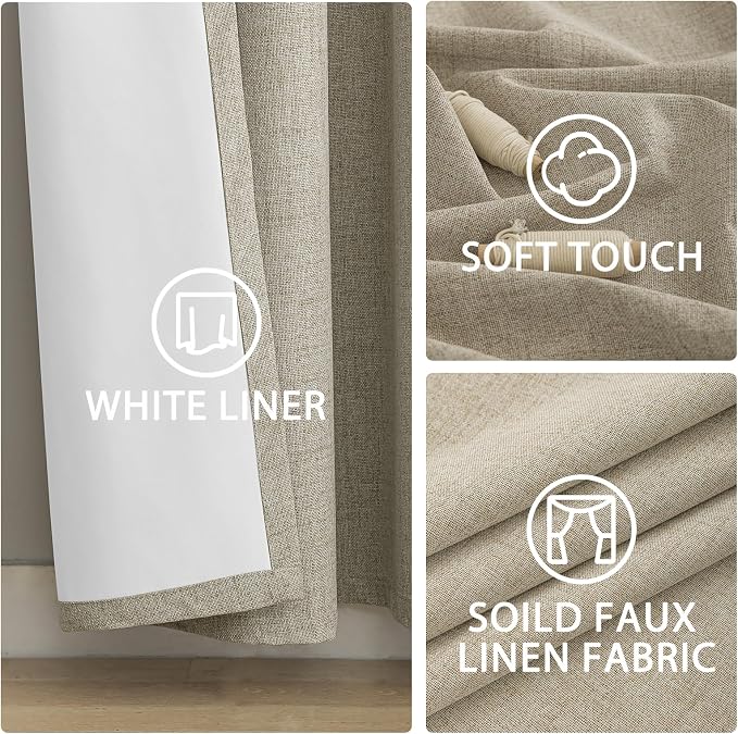 Yakamok Natural Linen Curtains 100% Blackout 63 Inches Long, Room Darkening - Image 6