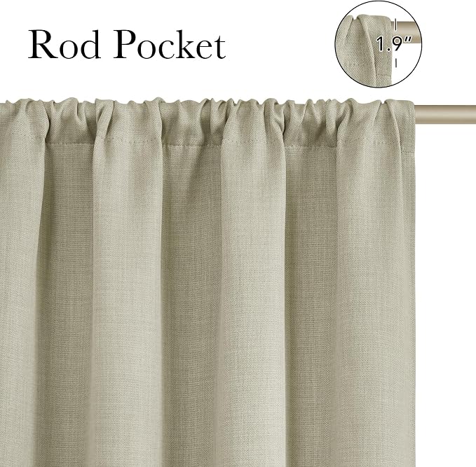 NICETOWN Beige Faux Linen Room Darkening Rod Pocket Curtains 63 inch Length - Image 2