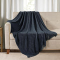 BOURINA Navy Throw Blanket 50x60 Inches Throw Textured Solid Soft Ripple Throws by BOURINA