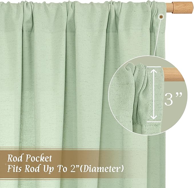 LAMIT 48 Inch Length Linen Curtains 2 Panels, Light Green Soft Faux Linen Light - Image 3