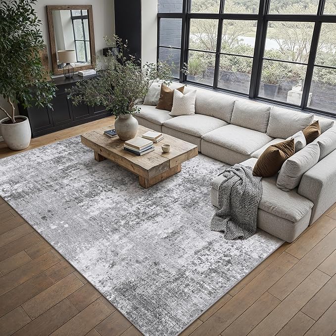 PureCozy 6x9 Grey Area Rug Washable Modern Abstract Living Room Carpet Non Slip - Image 2