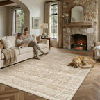 8x10 Washable Area Rug for Living Room Bedroom Vintage Beige Non Slip Carpet - Image 3