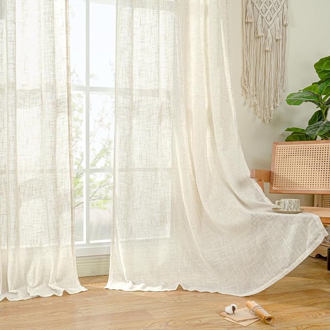 LAMIT Natural Ivory Semi Sheer Linen Curtains 84 inch Long, Cream White Light - Image 9