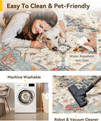 Area Rugs 6ft Washable Non-Slip, Floral Vintage Distress Print Pattern - Image 5