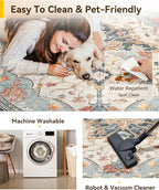 Area Rugs 4ft Washable Non-Slip, Floral Vintage Distress Print Pattern - Image 5