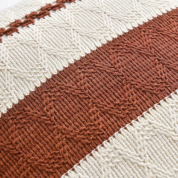 Fancy Homi Set of 1 Rust Boho Euro Decorative Throw Pillow Covers 26x26 Inch - Image 4