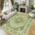 RELEANY Area Rugs 9'x12' Washable Non-Slip, Floral Vintage Distress Print by RELEANY