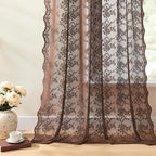 YJ YANJUN Vintage Lace Curtains 96 Inches Long-Victorian Floral Sheer Brown - Image 5