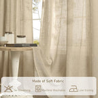 LAMIT Semi Sheer Short Linen Curtains 24 Inch Long, Light Filtering Panels Back - Image 8
