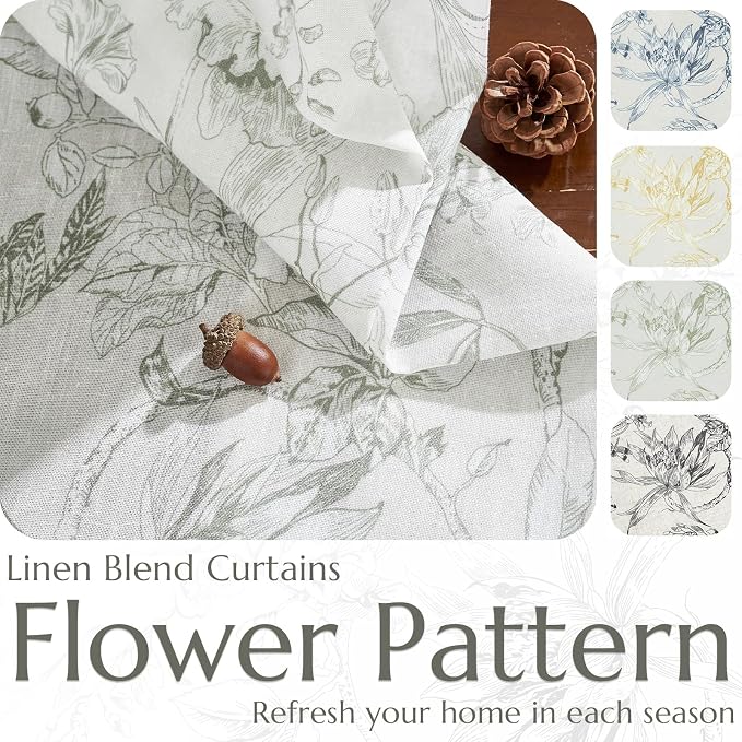 jinchan Floral Curtains 96 Inches Long Charcoal Grey Flower Linen Farmhouse - Image 6