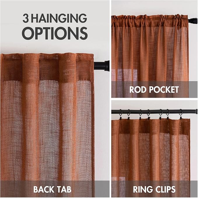 MIULEE Burnt Orange Linen Curtains 84 Inch Length - Image 3