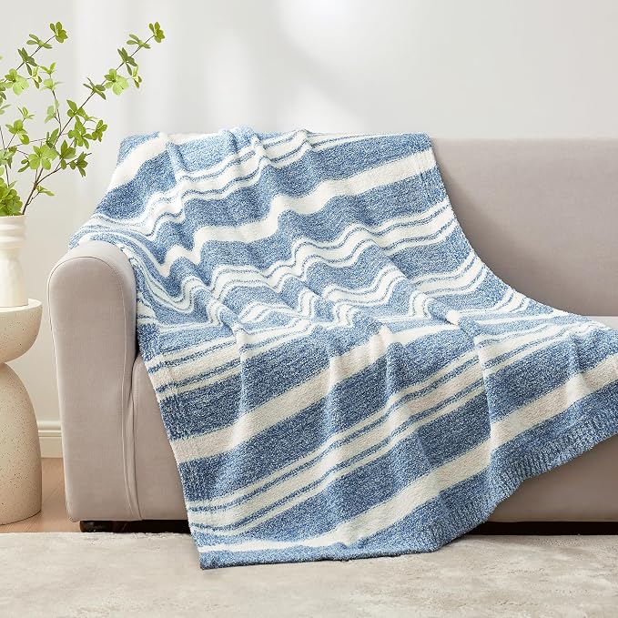 Snuggle Sac Stripe Blue Blankets Luxurious Microfiber Fabric, Reversible Super - Image 7