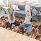 Super Soft Fluffy Living Room Area Rug 2x10 ft Tie-Dyed Brown Shaggy Furry - Image 2
