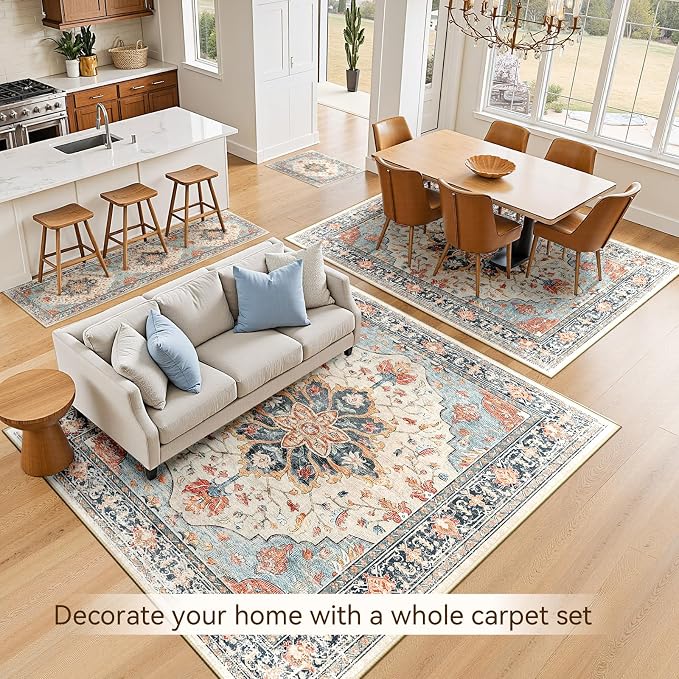 RELEANY Area Rugs 6'x9' Washable Non-Slip, Floral Vintage Distress Print - Image 4