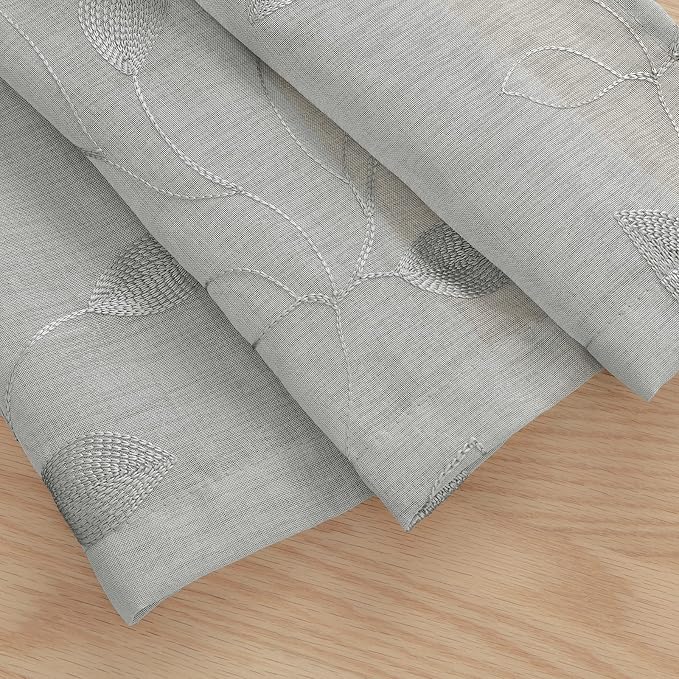 HOMEIDEAS Grey Sheer Kitchen Curtains 30 X 24 Inch Length 2 Panels Embroidered - Image 3