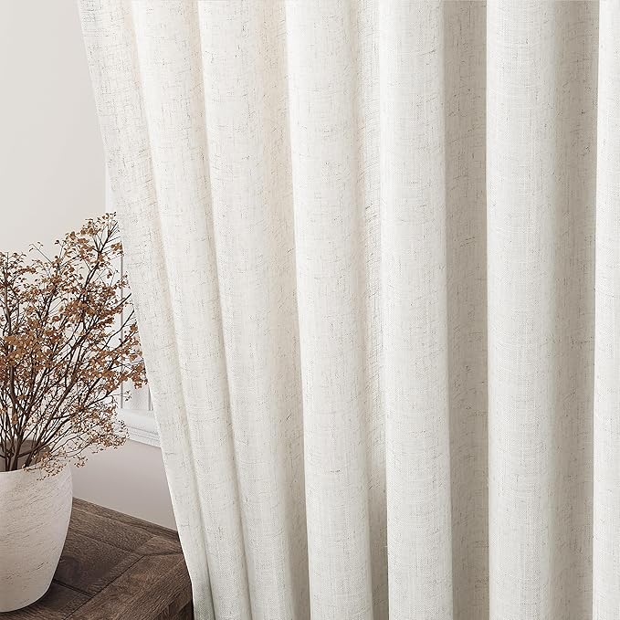 Cream Linen Curtains 102 inches Long 2 Panels Set - Image 2