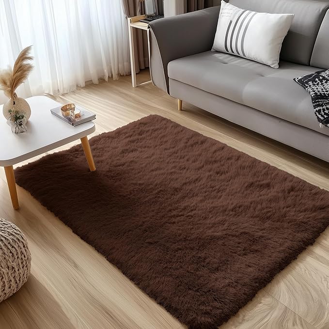 OLANLY 4x4 Machine Washable Accent Rug, Soft Fluffy Shaggy Area Rug - Image 3