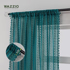 WAZZIO Boho Lace Curtains 45 Inches 2 Panel, Light Filtering Privacy Tassel & - Image 6