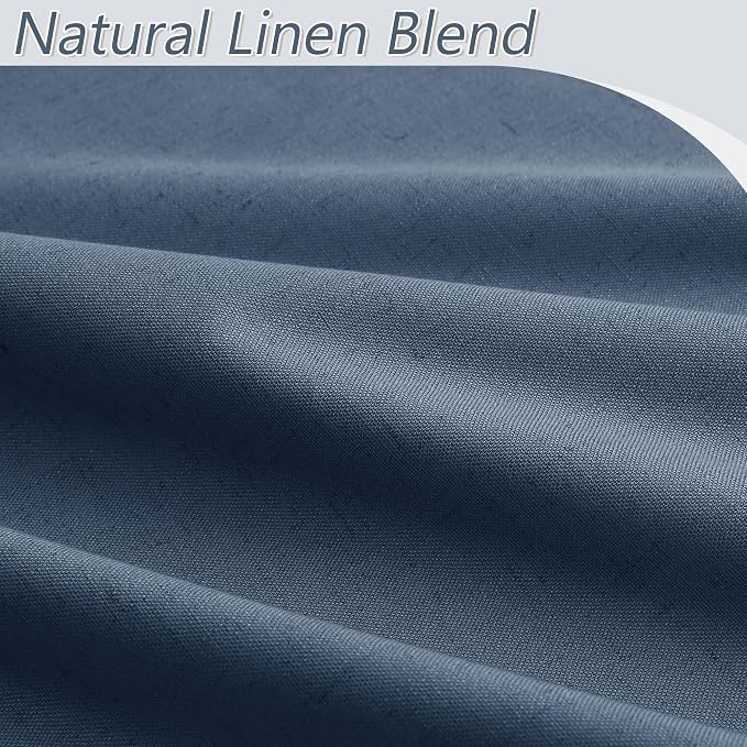 Denim Blue 100% Blackout Linen Curtains 120 Inch Length 2 Panels Set - Image 3