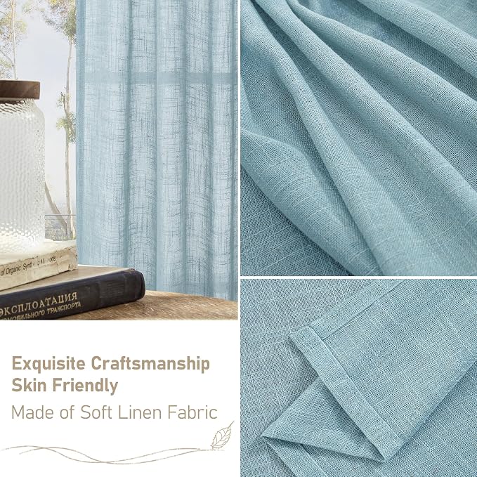 LAMIT Stone Blue Semi Sheer Window Linen Curtains 63 Inch Length, Light - Image 6