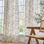 Lazzzy Blue Floral Linen Curtains 84 Inch Length Farmhouse Curtain Back Tab - Image 7
