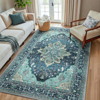 RELEANY Area Rugs 5'x8' Washable Non-Slip, Floral Vintage Distress Print by RELEANY