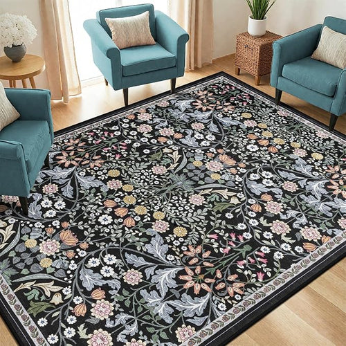 6x9 Area Rugs for Living Room: Floral Washable Rug Vintage Large Soft Boho - Image 2