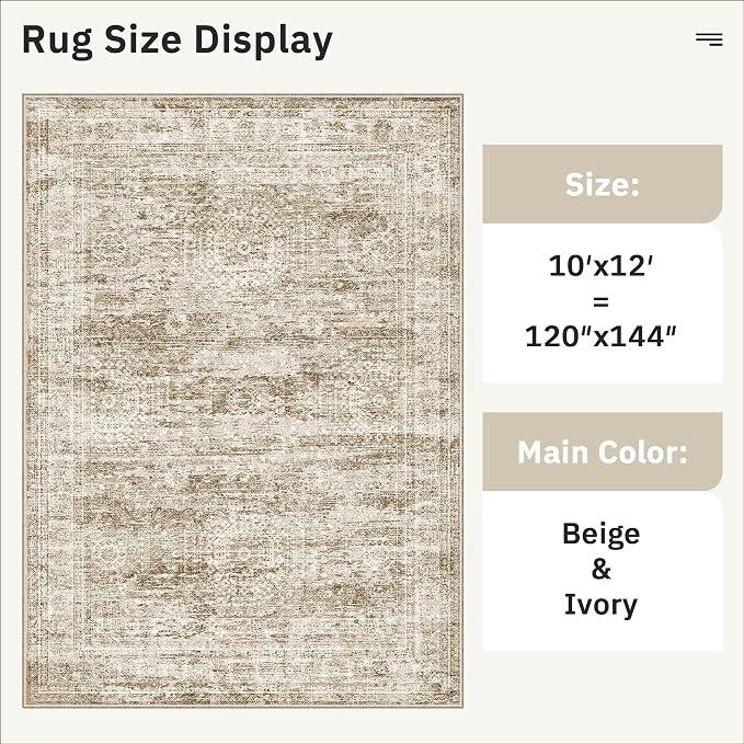 Area Rug 10x12 Vintage Washable Living Room Large Carpet Non Slip Bedroom - Image 5