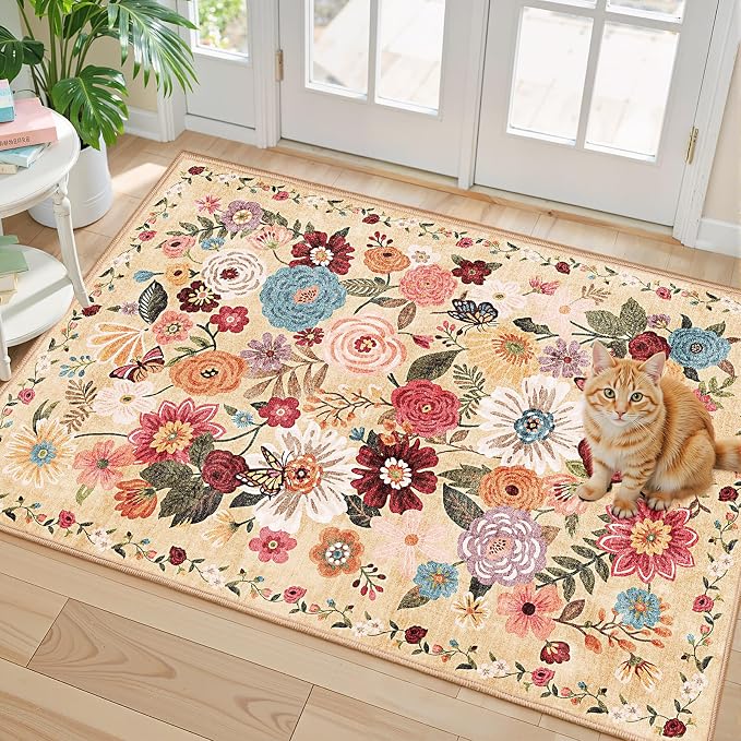 Floral Rug for Entryway, 2x3 Washable Kitchen Mat Ultra-Thin Soft, Non-Slip - Image 6