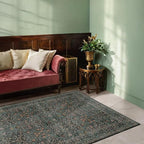 Washable Vintage 5x8 Living Room Rug, Dark Green Floral Area Rug - Image 5