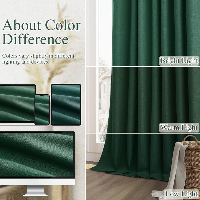 Guken Dark Green 100% Blackout Curtains 96 Inch Length 2 Panels Set - Image 7
