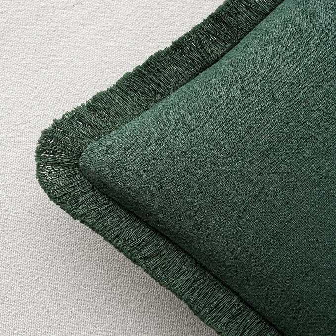 MIULEE Decorative Throw Pillow Covers Neutral Linen Fringe Throw Pillows Set of - Image 3