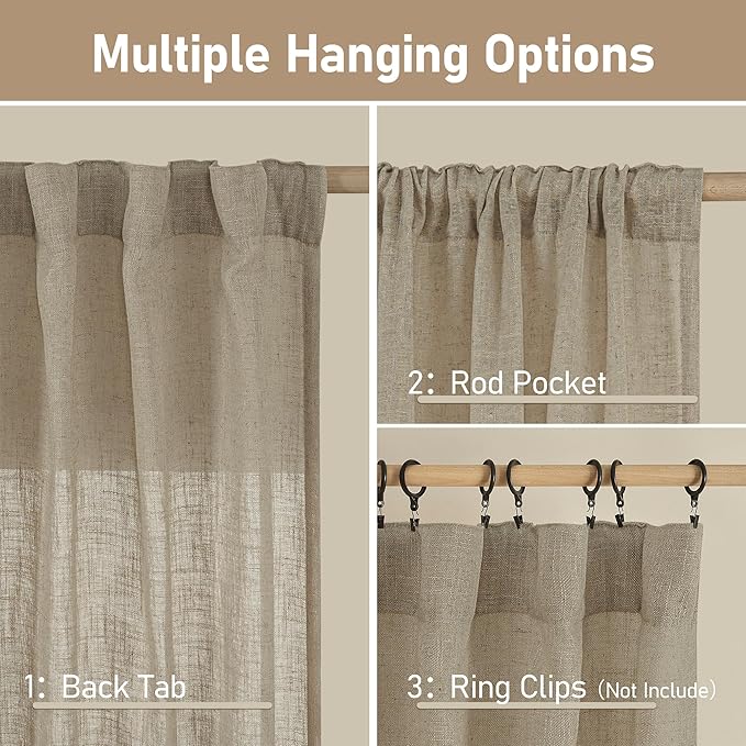 LAMIT Taupe 78 inch Linen Curtains - Image 3