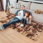 Super Soft Fluffy Living Room Area Rug 2x5 ft Tie-Dyed Brown Shaggy Furry - Image 3