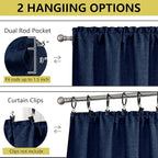 Navy Blue Valances for Windows, Light Filtering Faux Linen Textured Small Short - Image 4