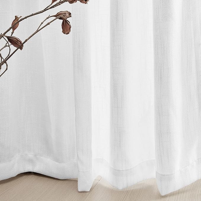 MYSKY HOME White Linen Sheer Curtains 63 inch length Light Filtering Semi Sheer - Image 5