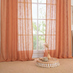 LAMIT Burnt Orange Sheer Linen Curtains, 80 inch Light Filtering Semi Sheer - Image 9