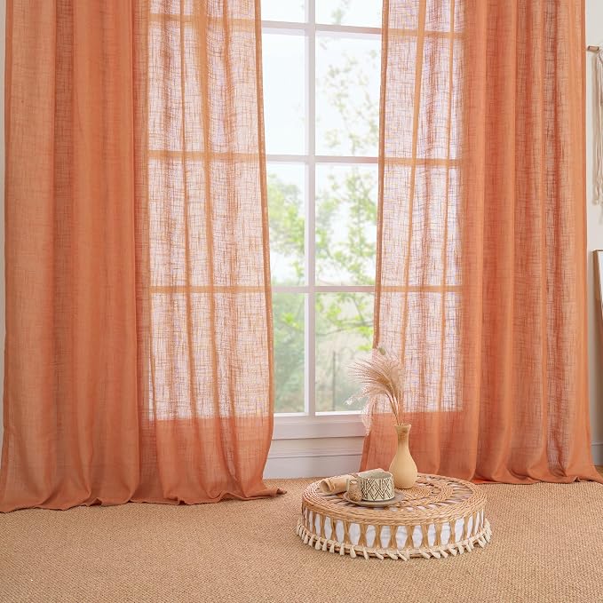 LAMIT Burnt Orange Linen Curtains 54 Inch Length 2 Panels, Light Filtering - Image 9