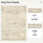 5x7 Area Rugs Beige Low Pile Indoor Washable Trendy Faded Style Floral Rugs - Image 3