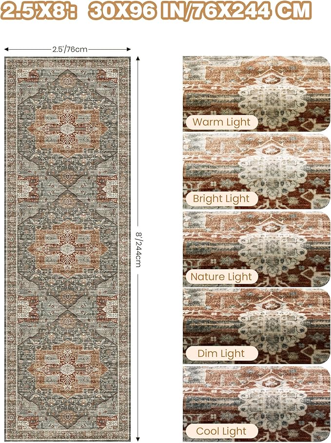 Kitchen Runner Rug Non Slip Washable 2.5x8, Soft Low Pile Entryway Rug Runners - Image 2