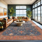 Boho Navy Blue 10x14 Area Rug for Living Room, Extra Large Dining Room Rugs for by HazoHaus